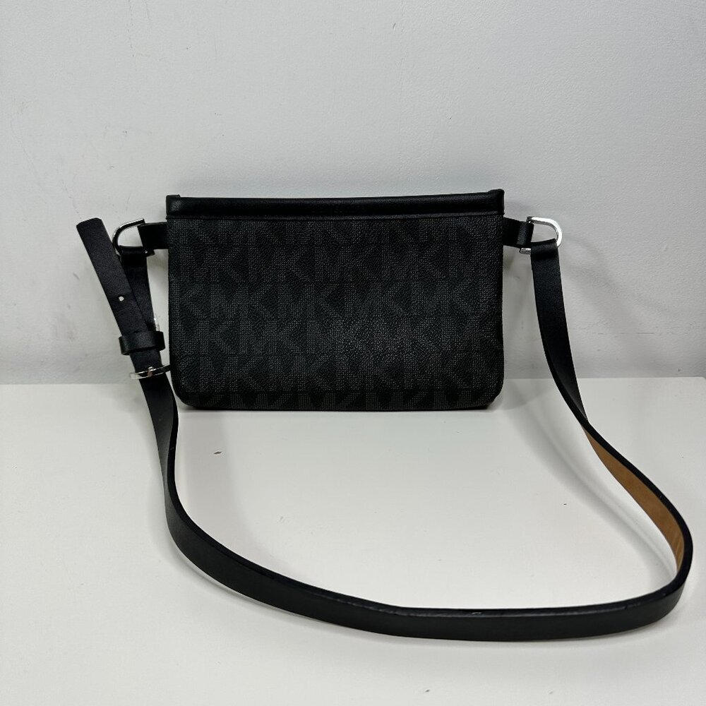 MICHAEL KORS Black Signature Belt Bag Pebbled Leather Fanny Pack